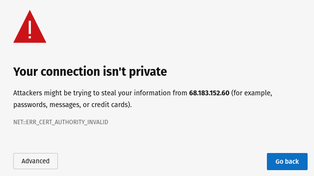 Screenshot: Certificate Warning