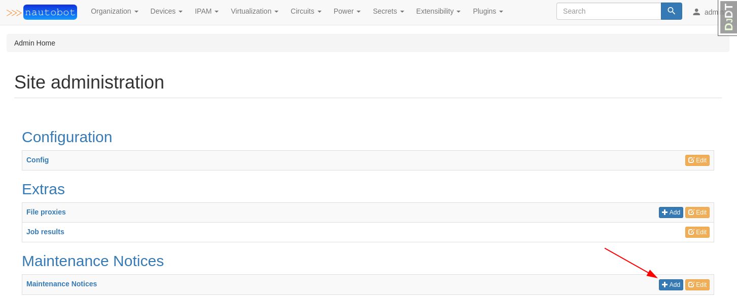 Screenshot: Nautobot admin UI