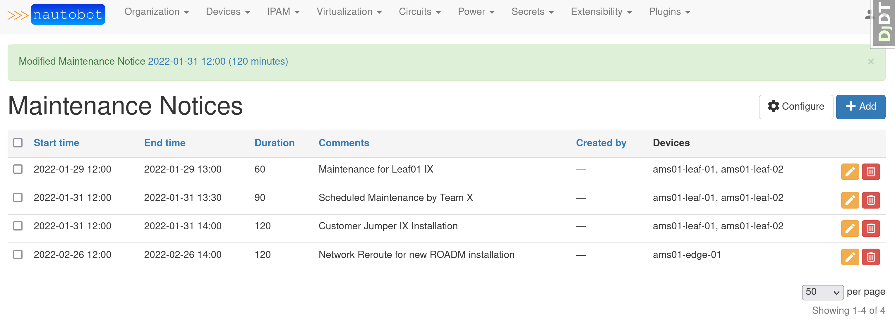 Screenshot: maintenance-notices