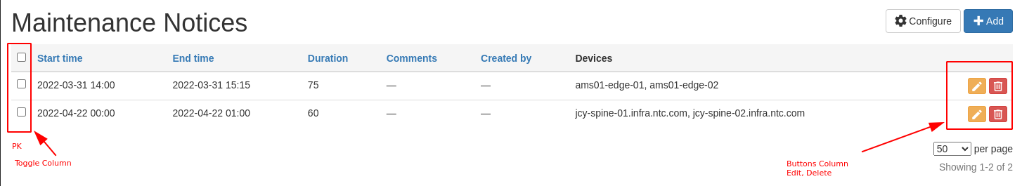 Screenshot: Table Columns