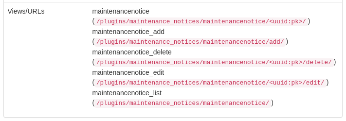 Screenshot: Views URLs