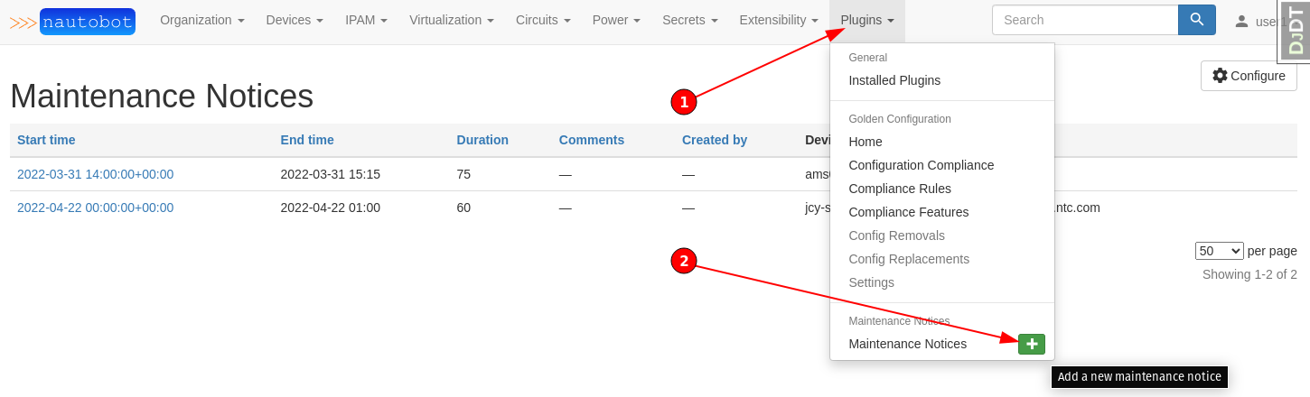 Screenshot: Add Notice Menu