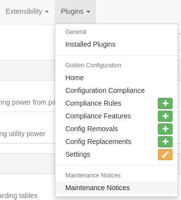 Screenshot: Plugins navigation menu