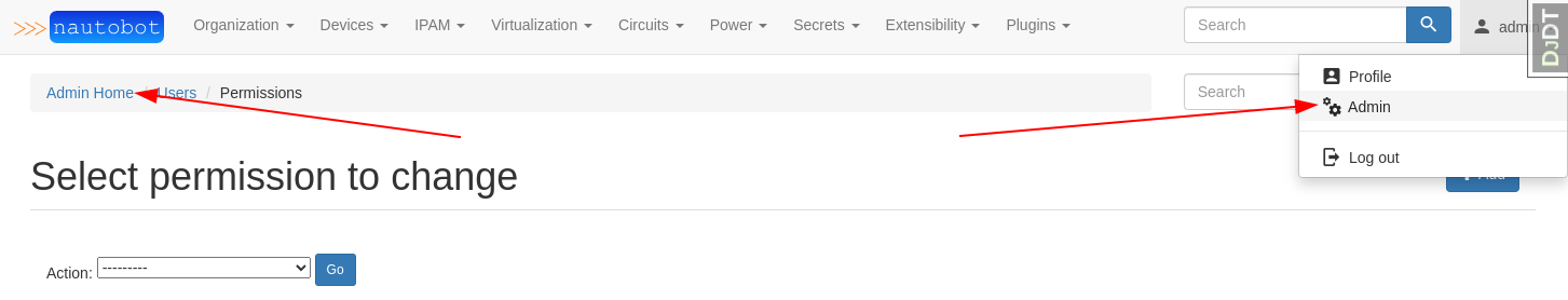 Screenshot: Admin Site Access