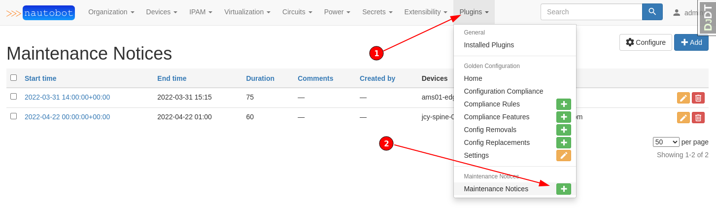 Screenshot: Plugins navigation menu with add button