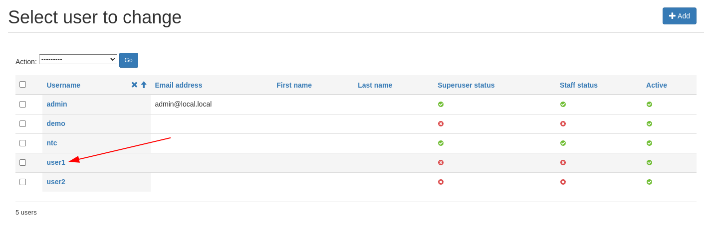 Screenshot: Select User 1