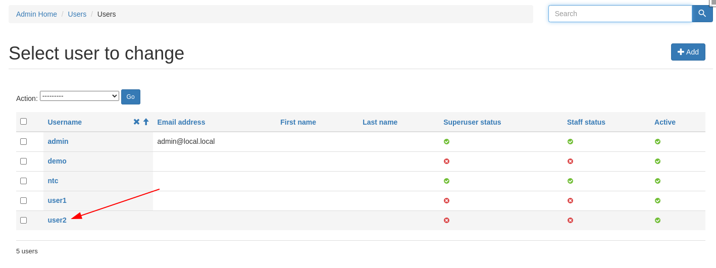 Screenshot: Select User 2