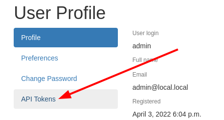 Screenshot: API Token