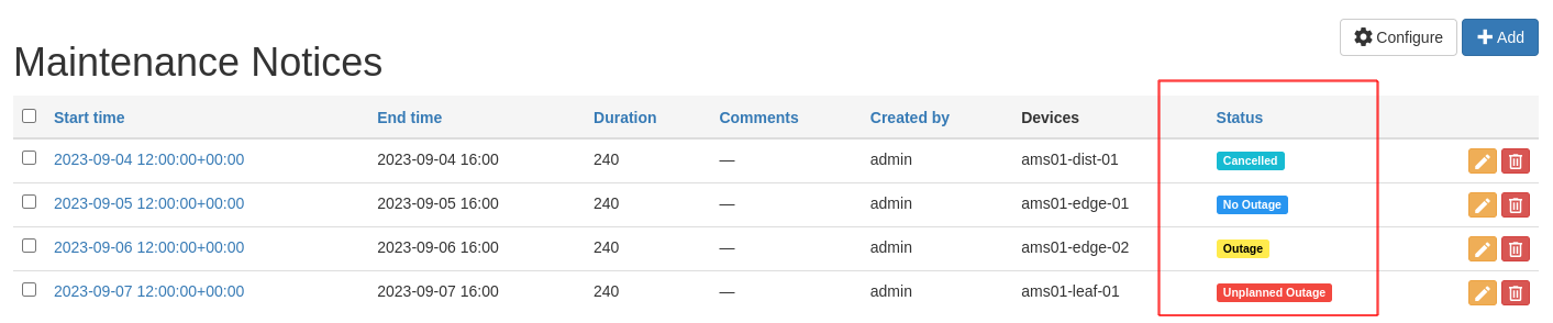 Screenshot: No status field