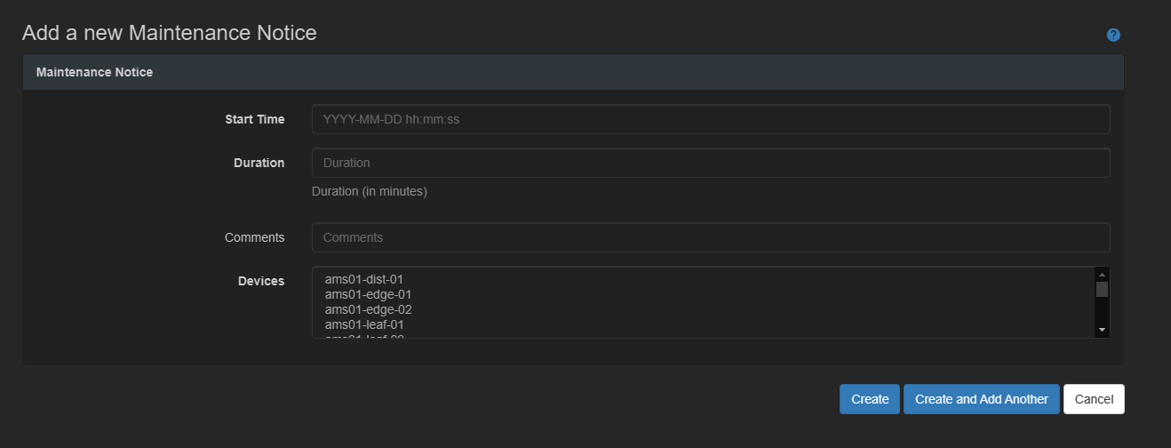 Screenshot - Maintenance Notice Add with docs