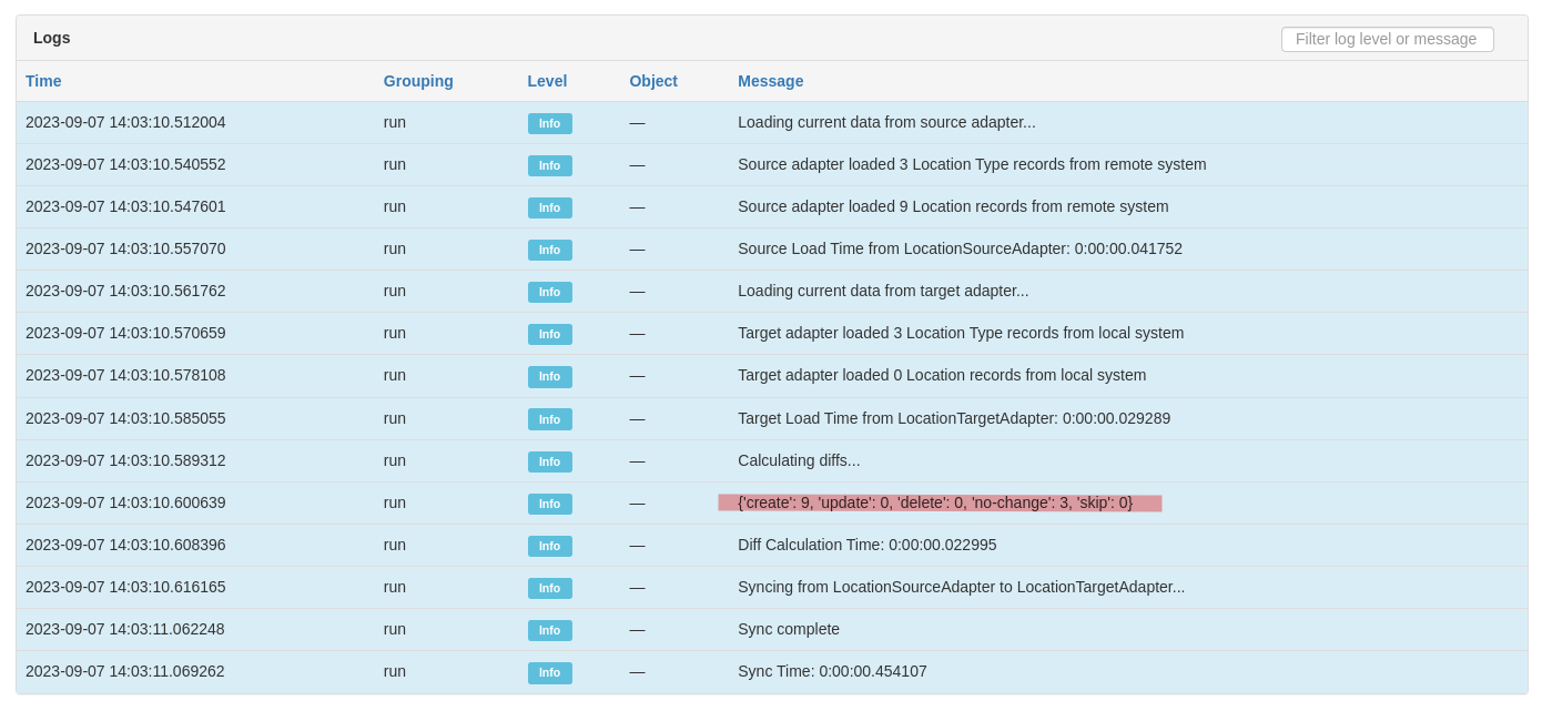 Screenshot: Initial Location Data Sync