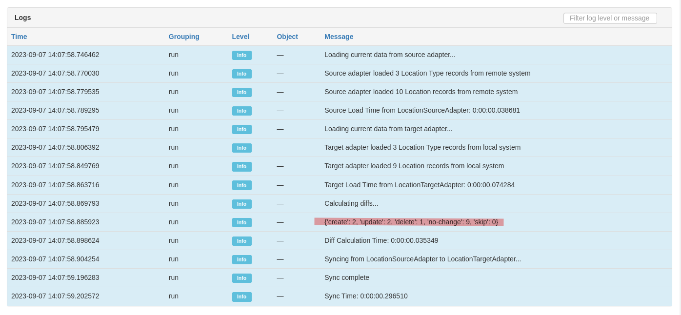 Screenshot: Initial Location Data Sync